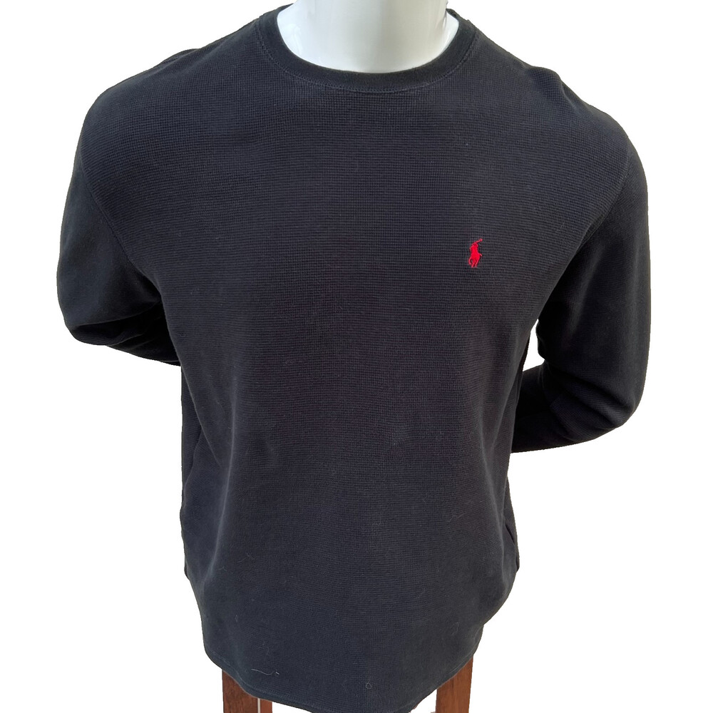 Polo Ralph Lauren - Men's XL Sweatshirt Waffle Knit Black Long Sleeve Red Logo